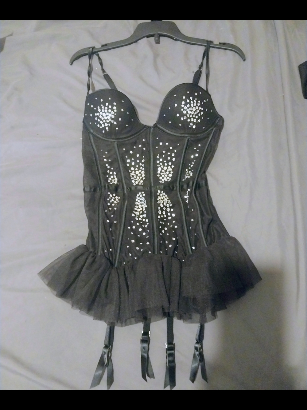 Victoria's Secret Black Embellished Bustier Dress with Tulle Hem